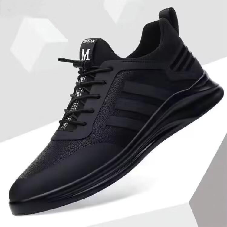 Sports Shoes Men's Shoes 2025 Spring and Autumn New Leather Waterproof and Odor Proof Casual Shoes Versatile Black Running