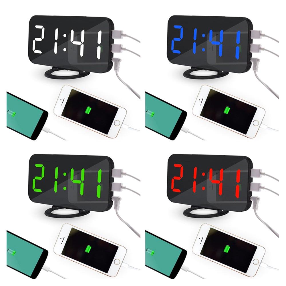 Светодиодный цифровой будильник, настольные часы с регулируемой яркостью для домашнего офиса, отеля, датчик освещенности, USB, современные цифровые часы