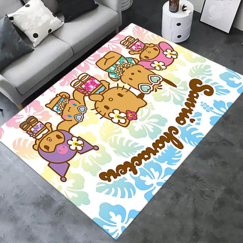 Office Rug Hello Kitty, Sanrio Anti-Slip Rug, Machine Washable for Living Room, Bedroom, Office, Multiple Sizes, Bedroom Mat, Decorative Mat, Durable