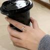 VENTFILLE Silver Color Geometry Punk Ring for Women Girl Birthday Gift Korean Irregular Open Black Agate Jewelry Dropshipping