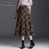 Юбки средней длины женские ромбовидные клетчатые осенне-зимние с высокой талией А-силуэта с широким подолом повседневные юбки