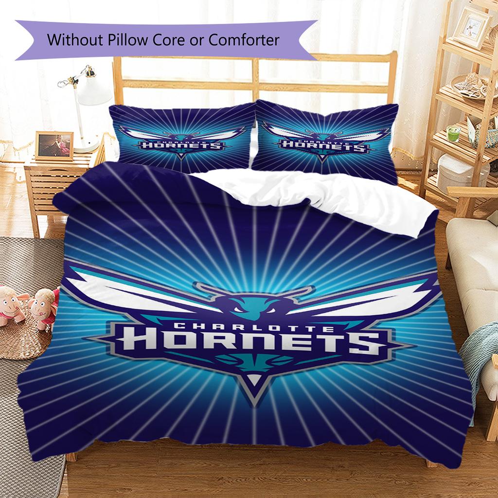 Charlotte Hornets Pattern Bedding Set Quilt Cover Pillowcase Home Decor Gift (1 * duvet cover + 2 * pillowcase, without core)