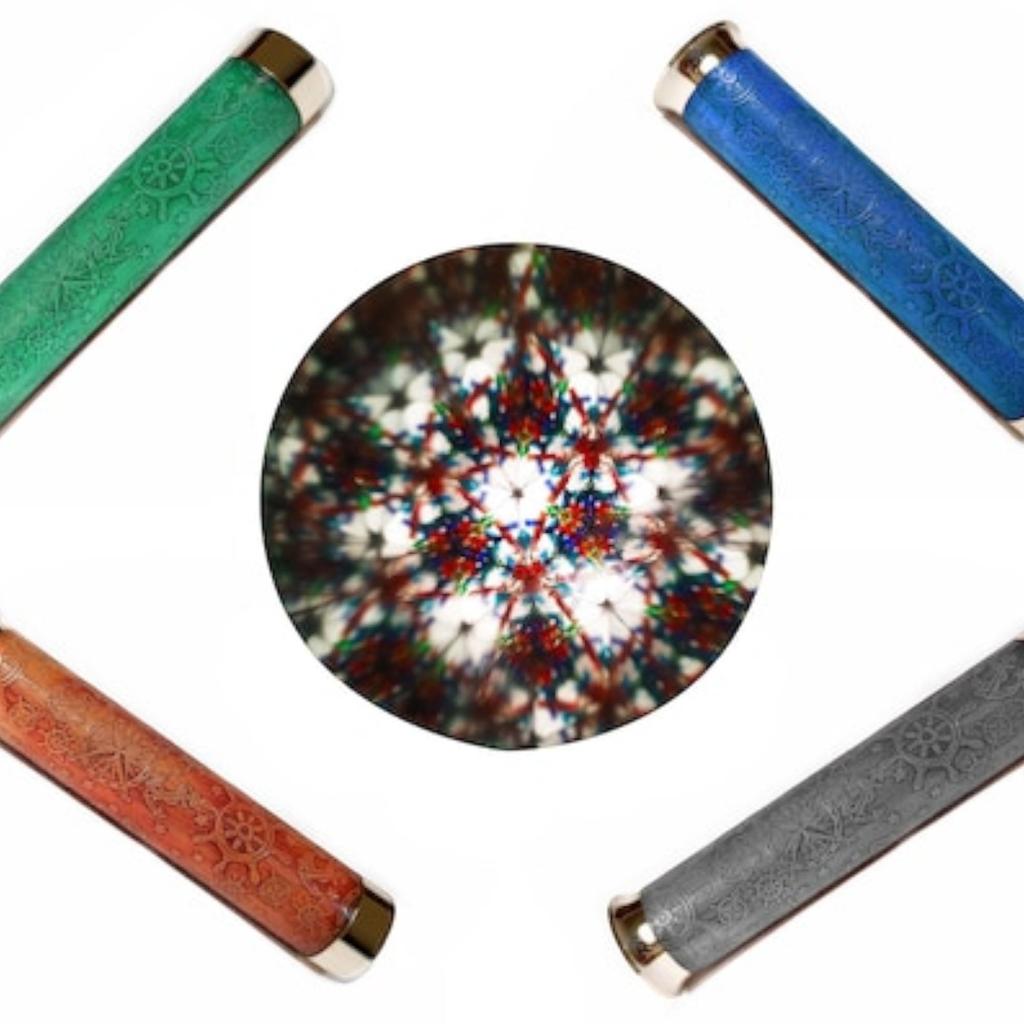 Custom Brass Kaleidoscope with Leather, Personalized Gift for Dads Men Women, Kids Birthdays, Christmas Decor, Minimalistic (Green Leather)