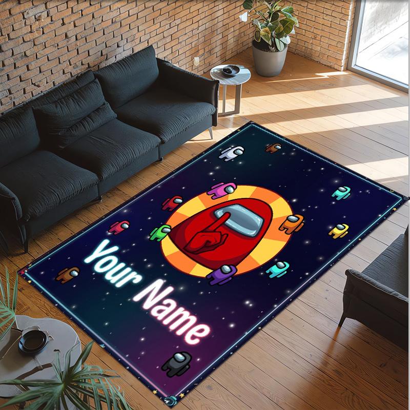 Personalized Crystal Velvet Carpet Custom Name Text,Among Us Anti Slip Area Rug For Home Decoration