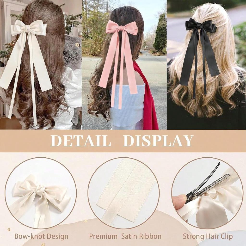 1pc Multi-color Cute Hair Clip, Bow Hair Clip, Long Tail Bow Hair Accessory, Large Ribbon Bow Satin Hair Clip