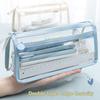 Transparent Pen Bag Double-Layer Stationery Organizer Multifunctional Stationery Bag Students