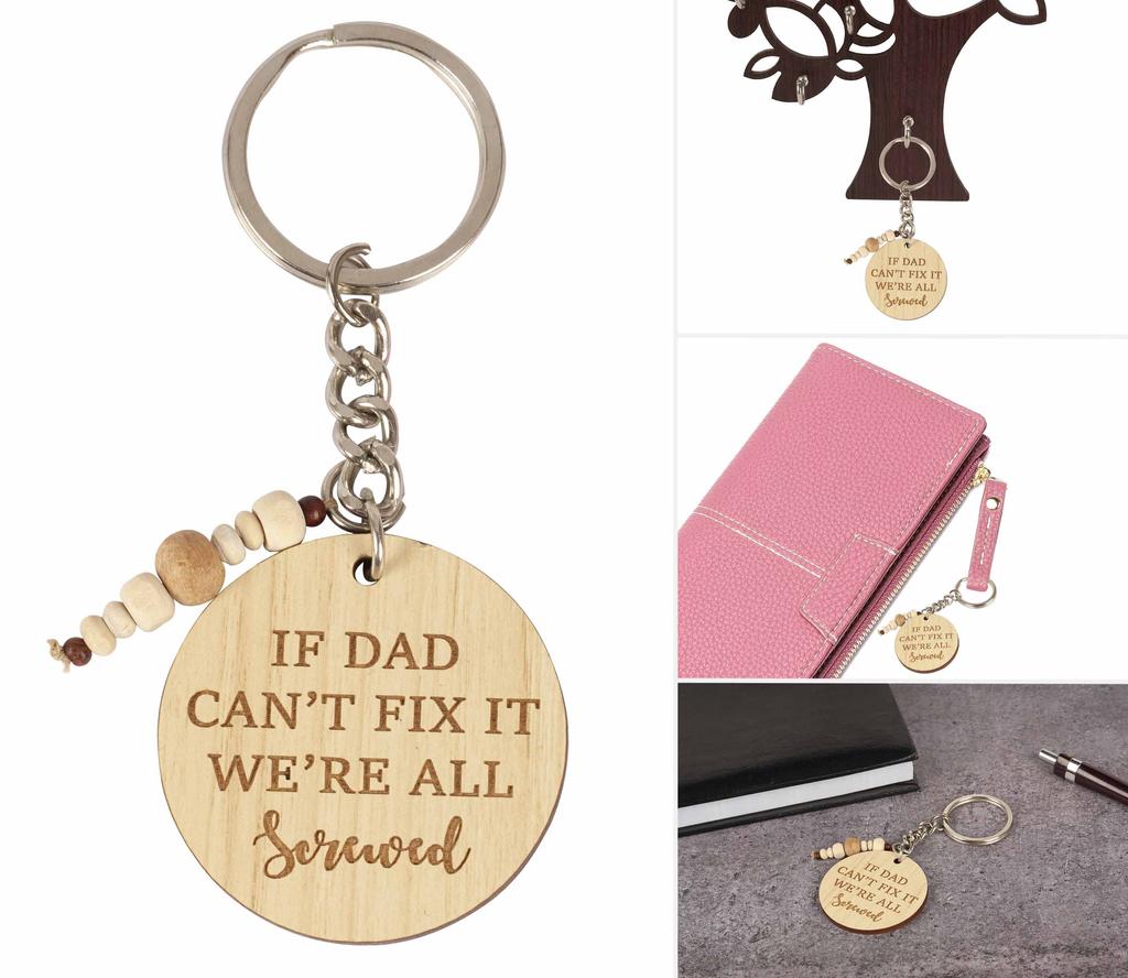 Inkdotpot Забавный брелок с надписью «Если папа не может это починить, мы все облажались» с гравировкой на дереве