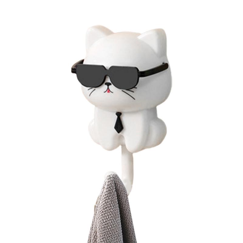 Мультяшные кошачьи крючки в солнцезащитных очках, гравитационно-индукционные котята, самоклеящиеся, вешалки для зонтов и полотенец, полки для хранения на стену