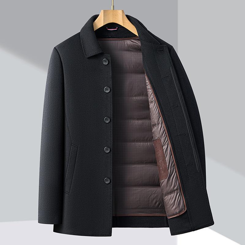 High-end Double-sided Cashmere Coat for Men, Middle-aged and Elderly Dads, Woolen Woolen Coat, Mid-length Down Liner Top