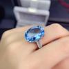 Luxury Simulated Sky Blue Topaz Open Ring with Large Carat Diamonds for Women