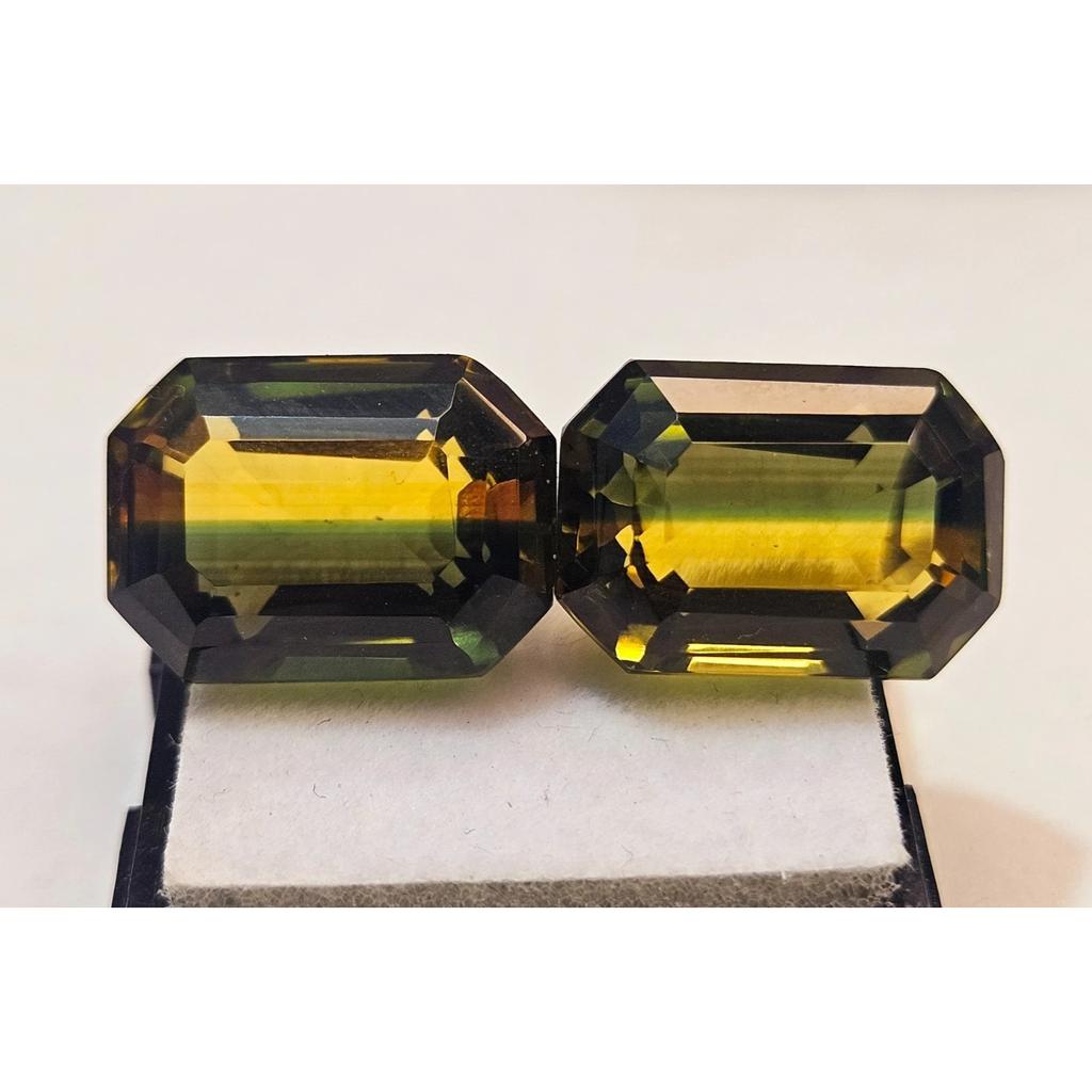 Tourmaline Bi-Color For Earring Making Emerald Cut 29 Ct Pair Stunning Gemstone