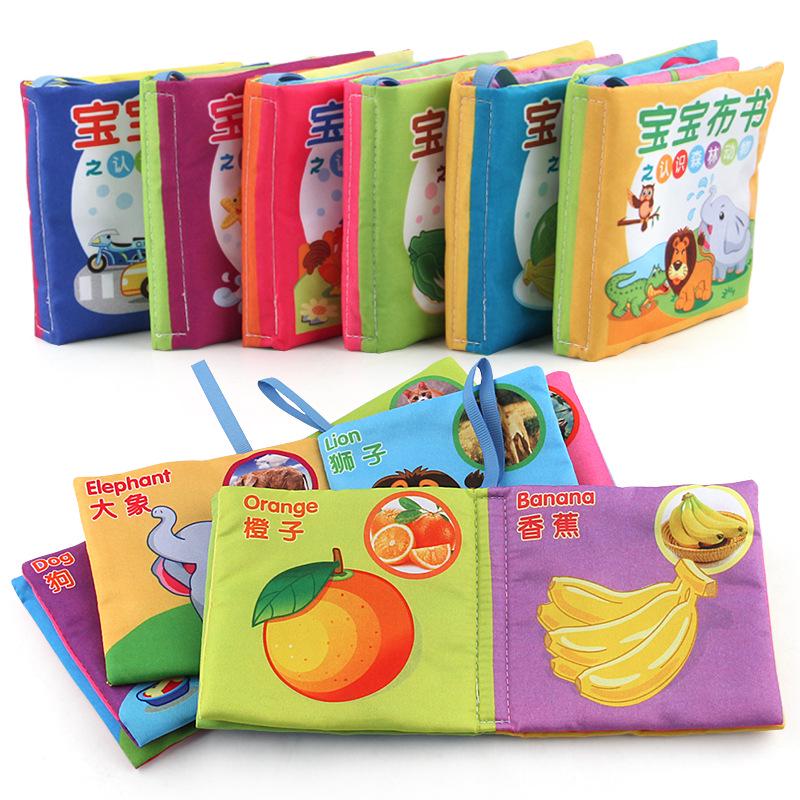 Baby Cloth Book Early Education Cognitive Toys Chinese And English 2-In-1 Palm Book 4 Pages 8 Sides Baby Cloth Book With Sound Paper Bag