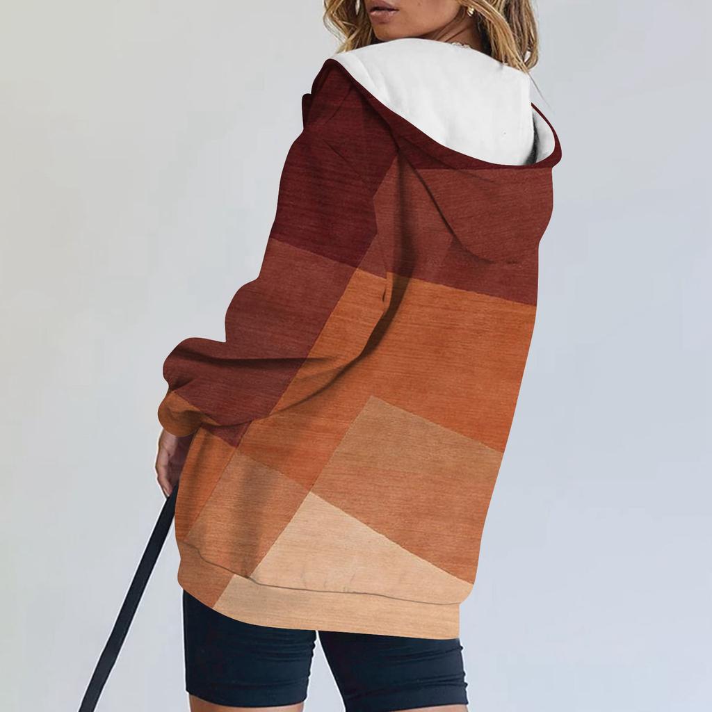 Women's Long Sleeve Print Sweatshirt Long Sleeve Pocket Jacket Zipper Hoodie Coat