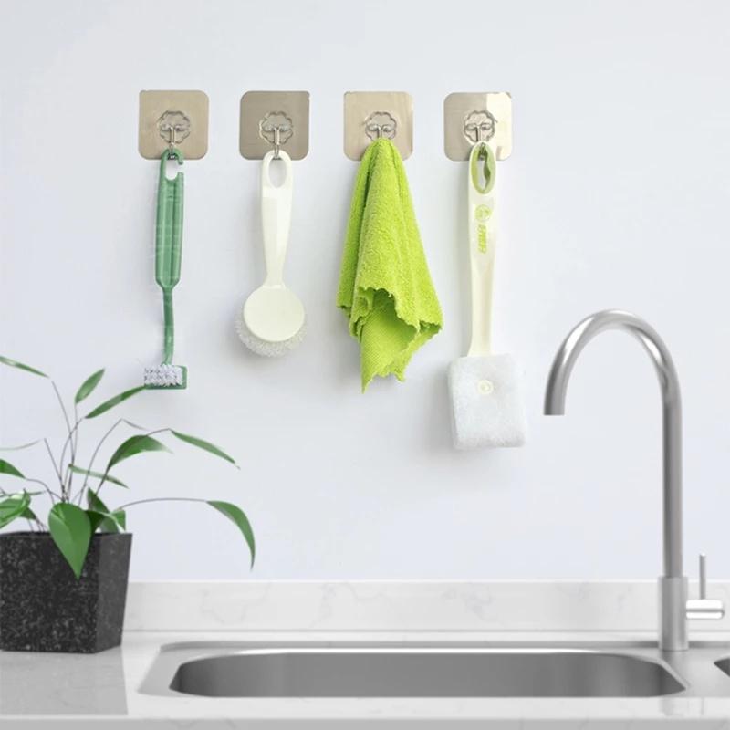 10Pcs Transparent Wall Hooks Waterproof Oilproof Self Adhesive Hooks Reusable Seamless Hanging Hook for Kitchen Bathroom Office