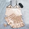 2 шт./комплект женский пижамный комплект атласный бретельки без рукавов спинка V-образный вырез топ эластичный пояс оборка плиссированный бант декор шорты комплект домашняя одежда