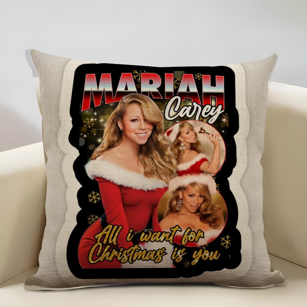 Рождественская песня MariahCarey Подушка Домашний Декор Льняная Наволочка для Диванной Подушки: Приятный к коже и дышащий