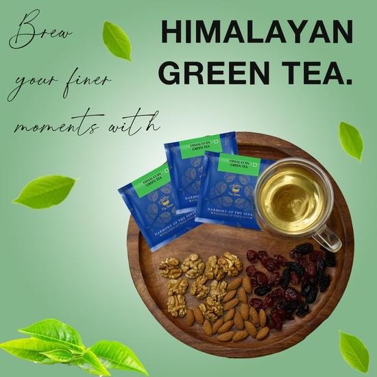 TEA SENSE Himalayan Green Tea | 15 Pc | Pyramid Tea Bags In Sealed Pouches | Sweet Aftertaste | Can Be Rebrewed