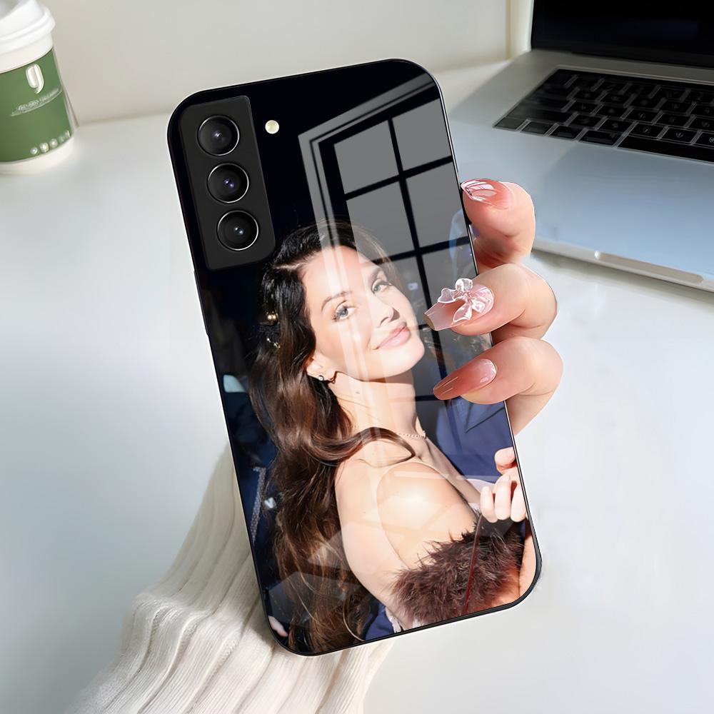 Чехол для телефона Lanas-w-Del-R-Rey для Samsung S26 S25 S24 FE S23 S22 S21 Plus S20 Ultra Note20Ultra Черная стеклянная крышка