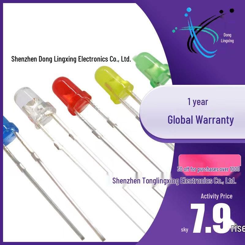3mm & 5mm Multicolor LED Diode Pack: Red, Green, Yellow, Blue, White - Straight Plug Lamp Beads Components.