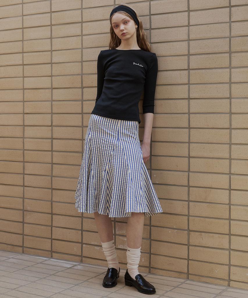 Green Butter Flare Stripe Skirt (Blue)