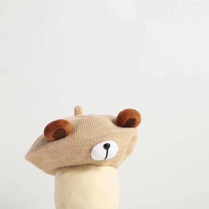 Red Artist Painter Cap Cute Cartoon Autumn Winter Hat New Knit Warm Bonnet
