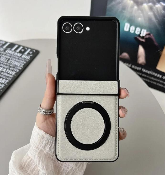 Для Samsung Galaxy Z Flip 8 7 FE 6 5 4 3 Flip7 Flip6 Flip5 Защита шарнира Магнитный чехол 360 Вращающийся держатель-кольцо Кожаный чехол