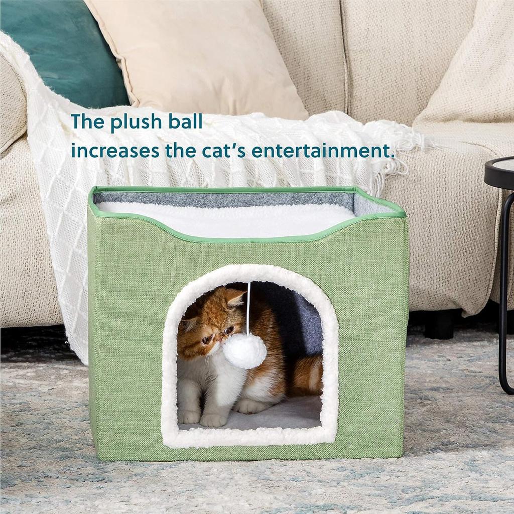 Складная большая пещера для кошек с подвесным пушистым мячом и когтеточкой, а также успокаивающая лежанка для домашних кошек