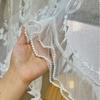 Double Pearls Lace Bottom Beaded Half Yarn Drapes Wavy Edge Floral Short Tulle Drapery  Farmhouse