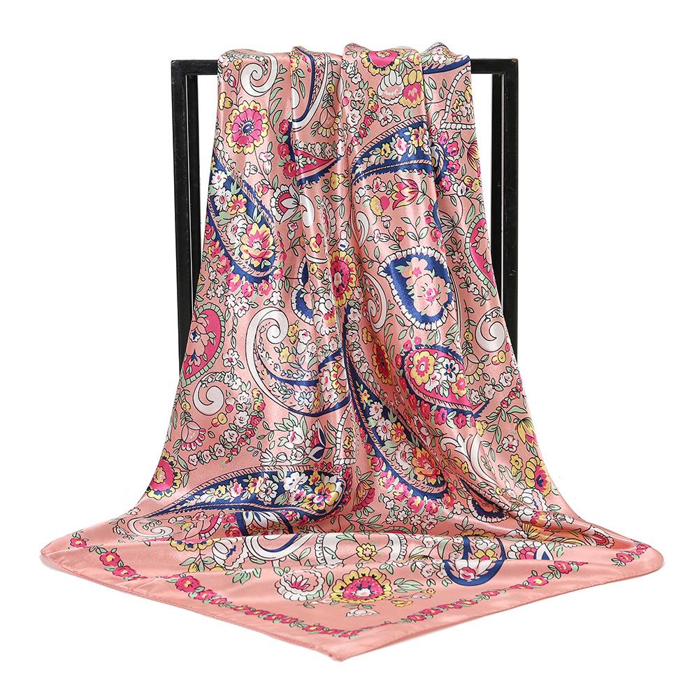 90*90CM Cashew Pattern Satin Square Scarf Fashionable Bohemian Style Hijab Shawl Elegant and Versatile Headscarf Scarf for Women