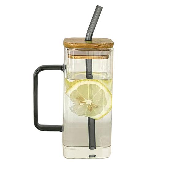 Квадратный стеклянный стакан с ручкой и крышкой 380 мл прозрачная кофейная чашка портативная банка для чая и молока для горячих и холодных напитков