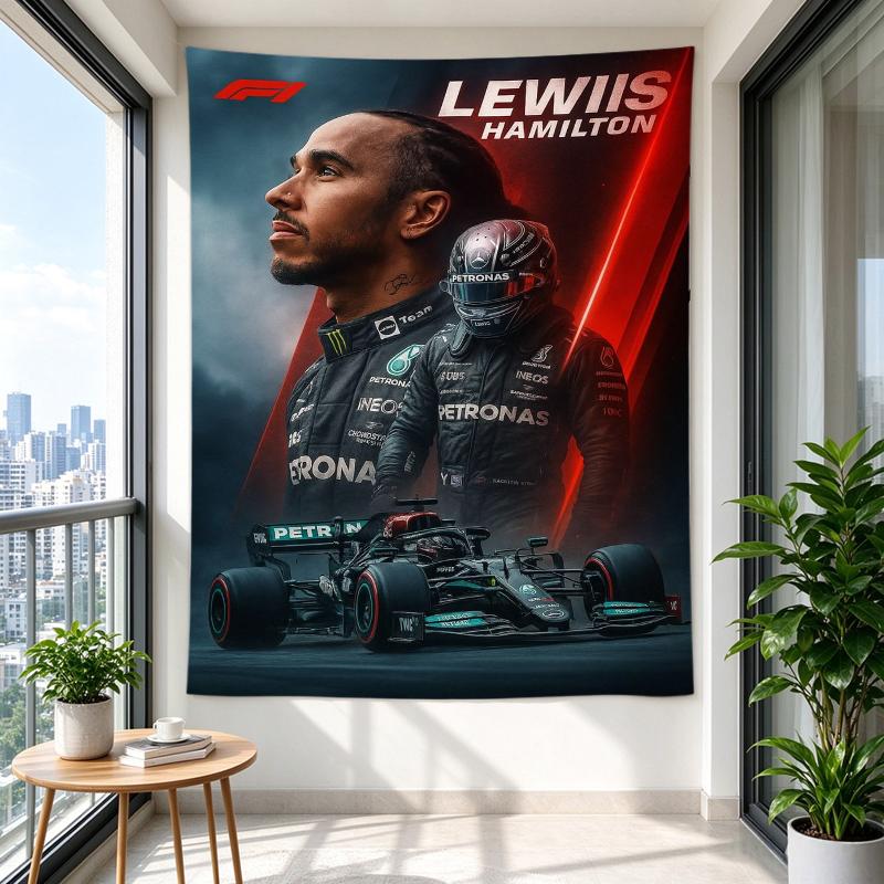 Lewis Hamilton F1 Portrait Wall Tapestry for Formula 1 Fans Garage Man Cave Bedroom Decor V2 Variant