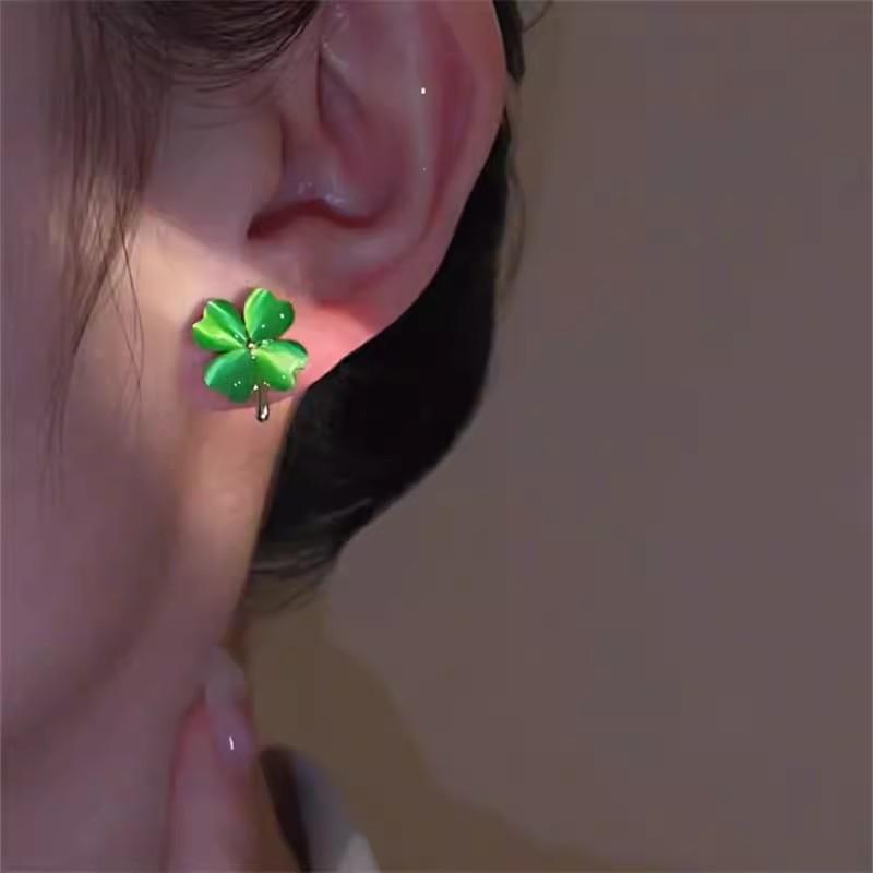 Женские серьги-гвоздики Lucky Cat's Eye с четырьмя листочками клевера, зеленые нежные серьги-гвоздики, элегантные ювелирные изделия, банкетный подарок для мамы