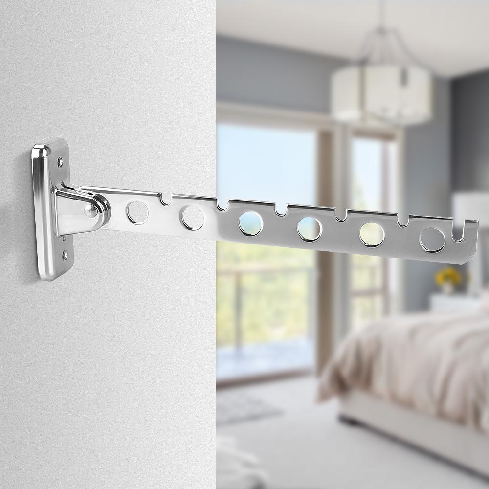 6 Holes Clothes Drying Rack Wall Mounted Indoor Space Saving Stainless Steel Clothes Folding Hangers Home Organizer