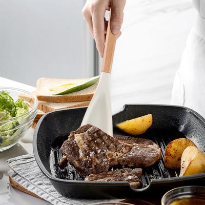 Многофункциональные силиконовые ложки для приготовления пищи с деревянными ручками. Ложка для приготовления пищи. Термостойкая кухонная утварь для смешивания, помешивания и сервировки.