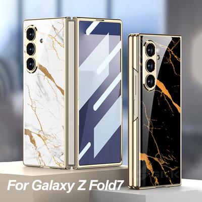 Роскошный гальванизированный чехол из окрашенного стекла для Samsung Galaxy Z Fold 7 6, защитная крышка из стекла для заднего экрана для Galaxy Z Fold7