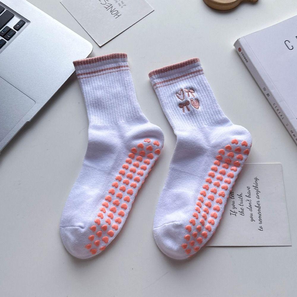 Дышащие носки для йоги Хлопковые носки с вышивкой вишни Новые носки средней длины