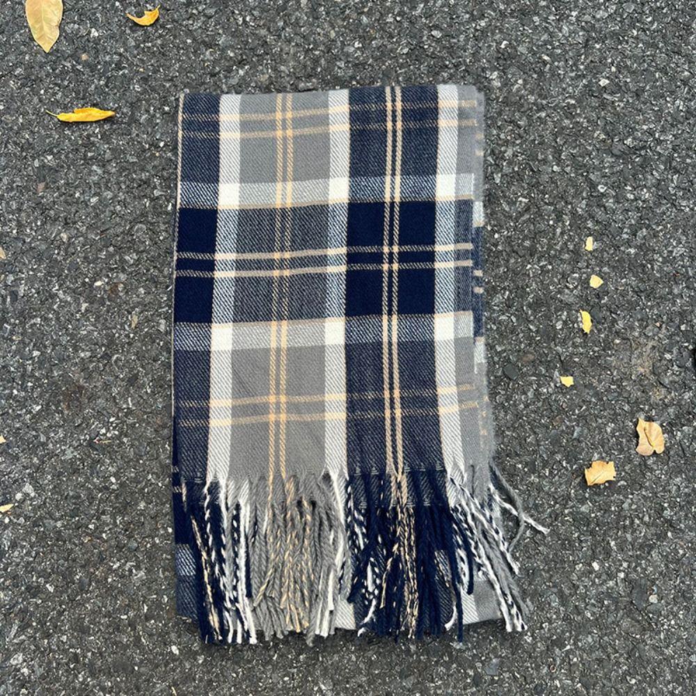 Mohair Winter Cashmere Scarves Tassel Long Shawl Retro Plaid Wool Scarf Girl