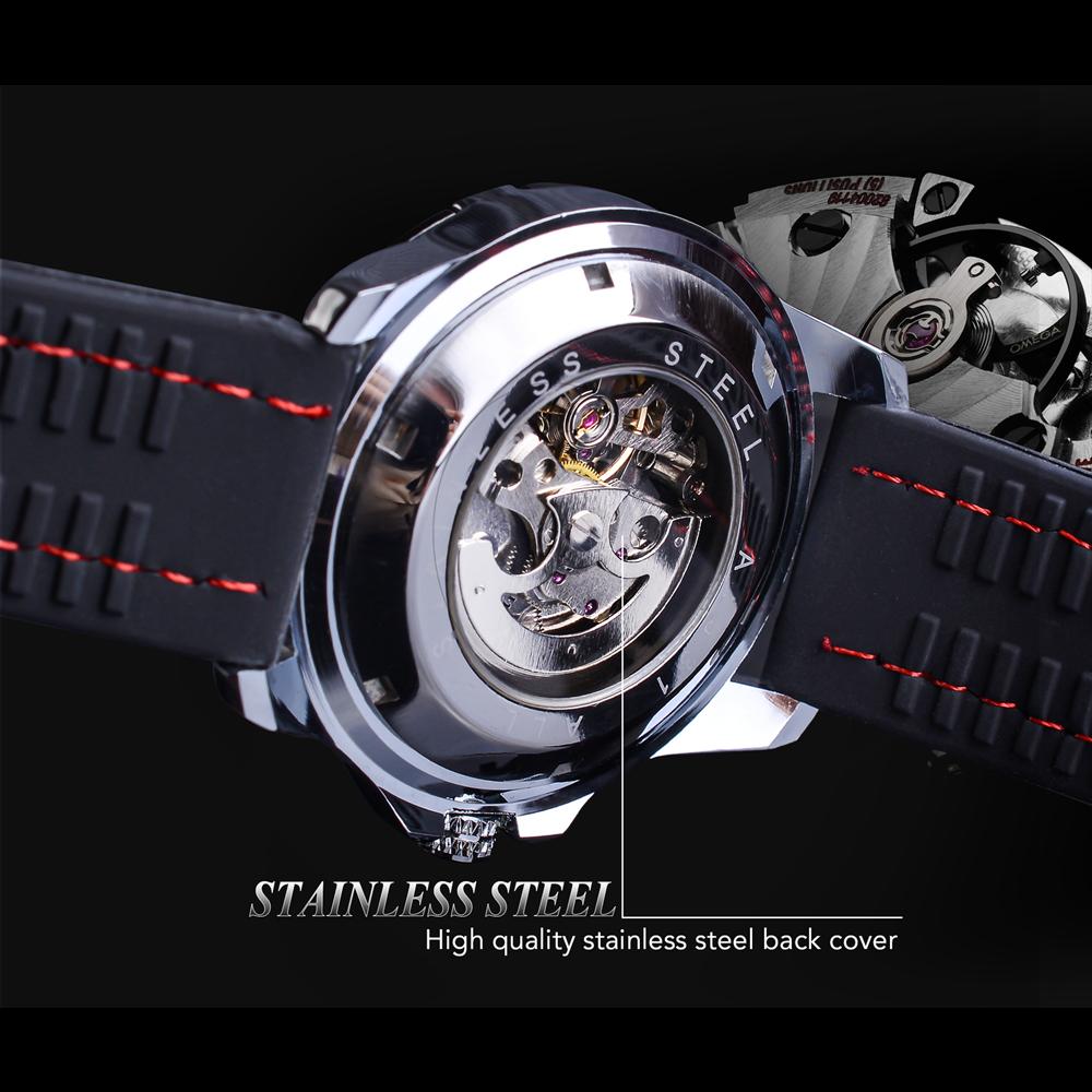 Winner Top Men's Watch Skeleton Men's Automatic Mechanical Watch Black Fashion Watch Silicone Strap