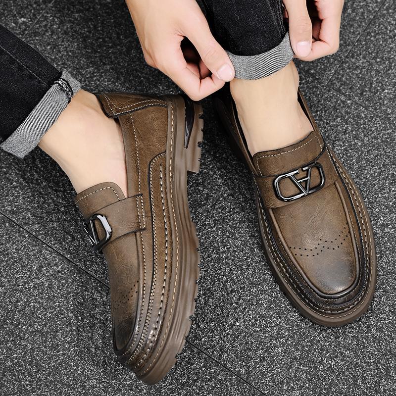 Высококачественные мужские новые модные повседневные кожаные туфли на толстой подошве, бренд для осени, удобные деловые кожаные туфли для мужчин