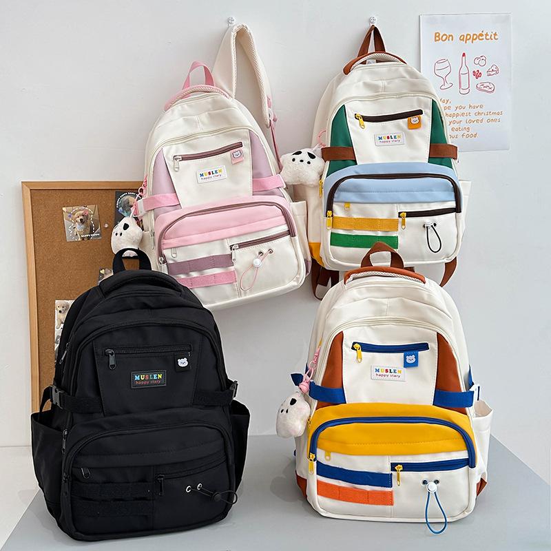 New Japanese Ins Schoolbag Female Mori Contrasting Color Primary and Secondary School Student Leisure Backpack College Style Student Backpack
