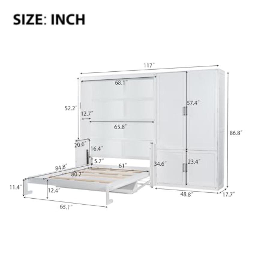 Кровать-шкаф Murphy Bed, размер Queen Size, настенная кровать со встроенным шкафом для хранения и гидравлической подъемной системой, деревянная скрывающаяся платформа для кровати