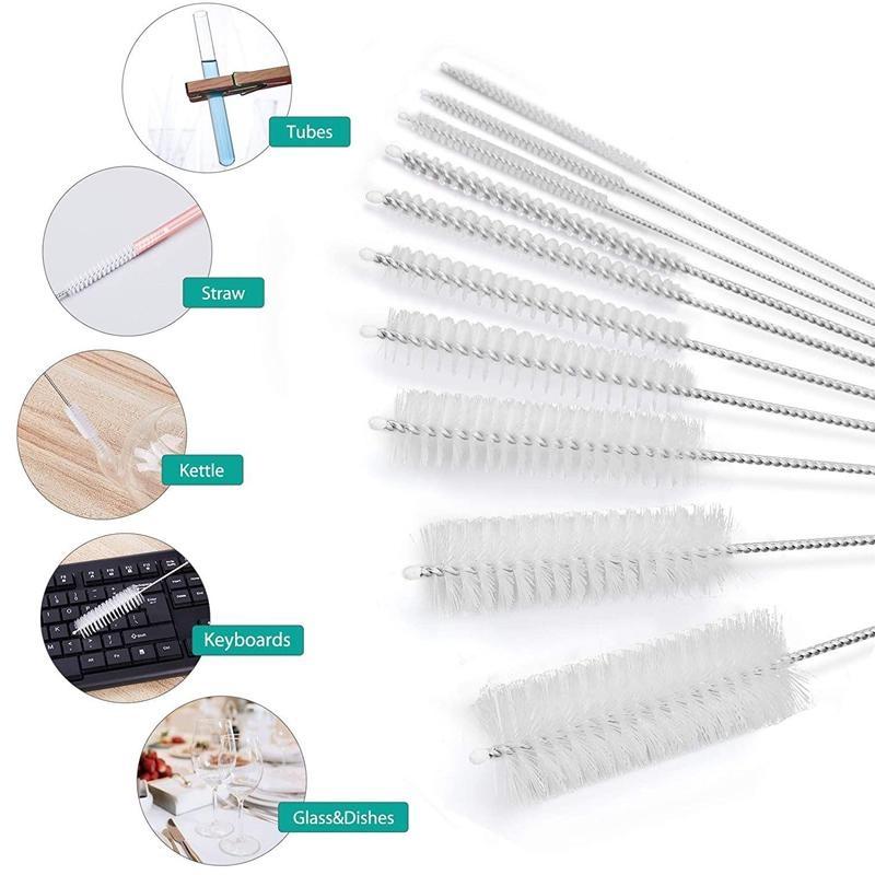 10 шт./компл. набор щеточек для чистки нейлоновой соломы разного размера, очиститель труб из нержавеющей стали с длинной ручкой, инструмент для чистки бутылки с щеткой (1/2 комплекта)