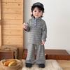 Handsome Boy Striped Two-Piece Set Autumn Baby Half-Open Button-Up Collar Top Wide-Leg Leggings Going Out Clothes