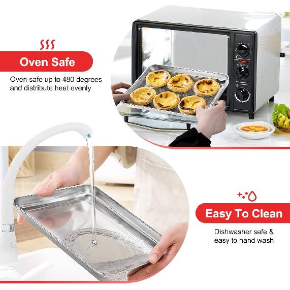Противни для выпечки, Противень из нержавеющей стали - 12,4 x 10 x 1 дюйм, Нетоксичный и здоровый, Зеркальная полировка и Легко чистить,