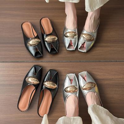 Женская летняя красота фея ветер пряжка одна верхняя одежда полая сумка голова металл полушлепанцы новые педали мюли крутые шлепанцы