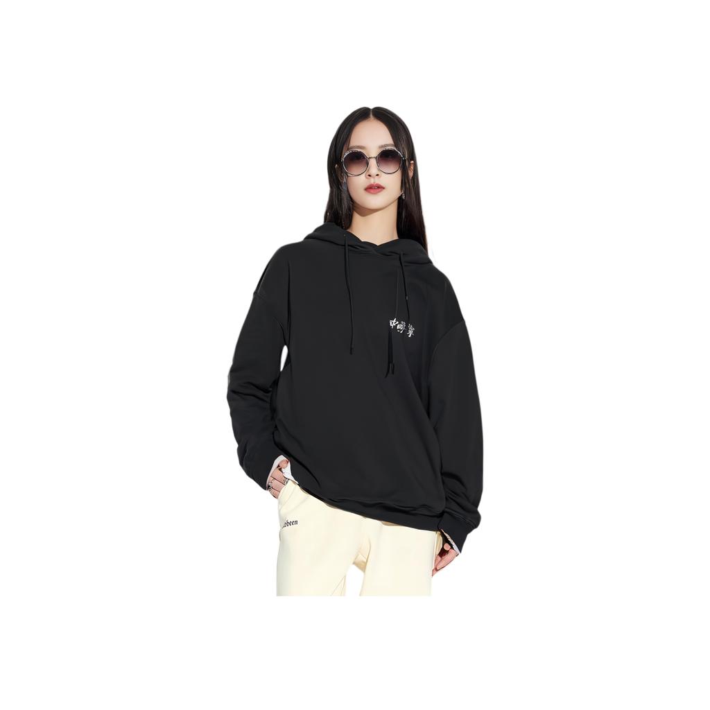 Li-Ning Vital Essential из чистого хлопка, спортивная однотонная повседневная толстовка с длинными рукавами, женские топы, черный AWDSC92-5
