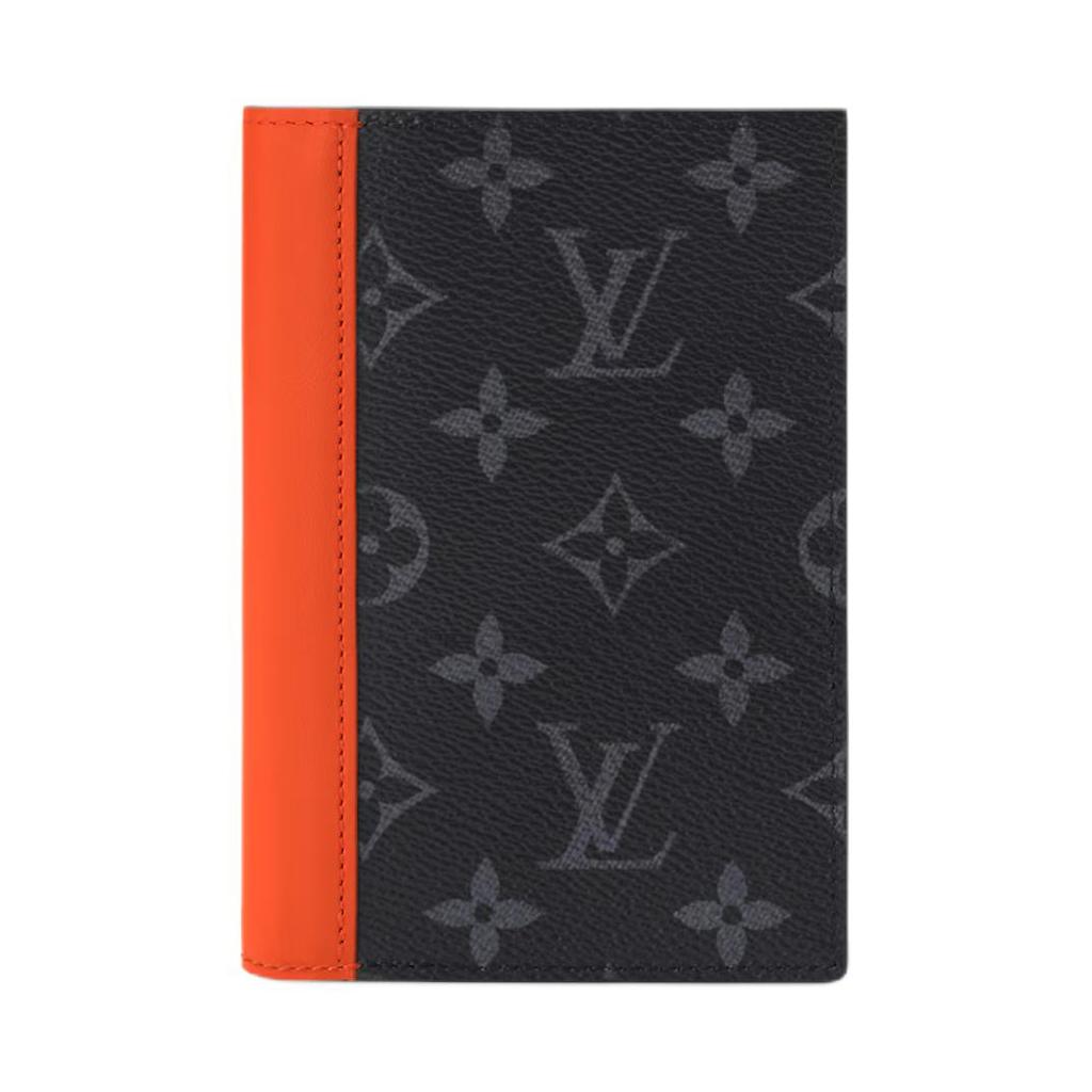 Louis Vuitton Монограмма Eclipse Дизайн с цветовыми блоками Логотип Канва с покрытием Держатель для паспорта Мужские Аксессуары Оранжевый M25838