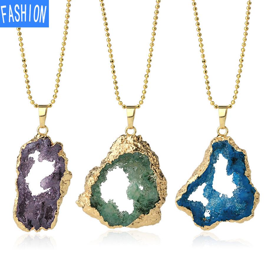 Ожерелье из натурального камня с хрусталем и бутоном, женское ажурное индивидуальное ожерелье с кристаллами и геометрическим кулоном