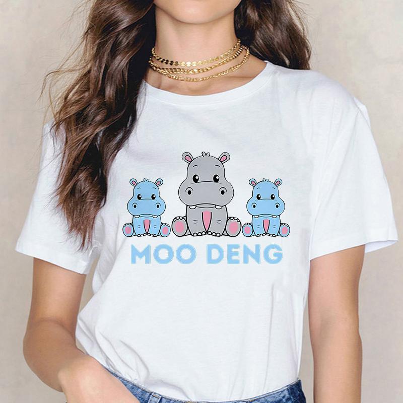 Funny Baby Hippo Moo Deng Tshirt Women Men Fashion T-shirt Streetwear Kawaii Cartoon T Shirt Harajuku Y2k Tee Tops Mange Clothes