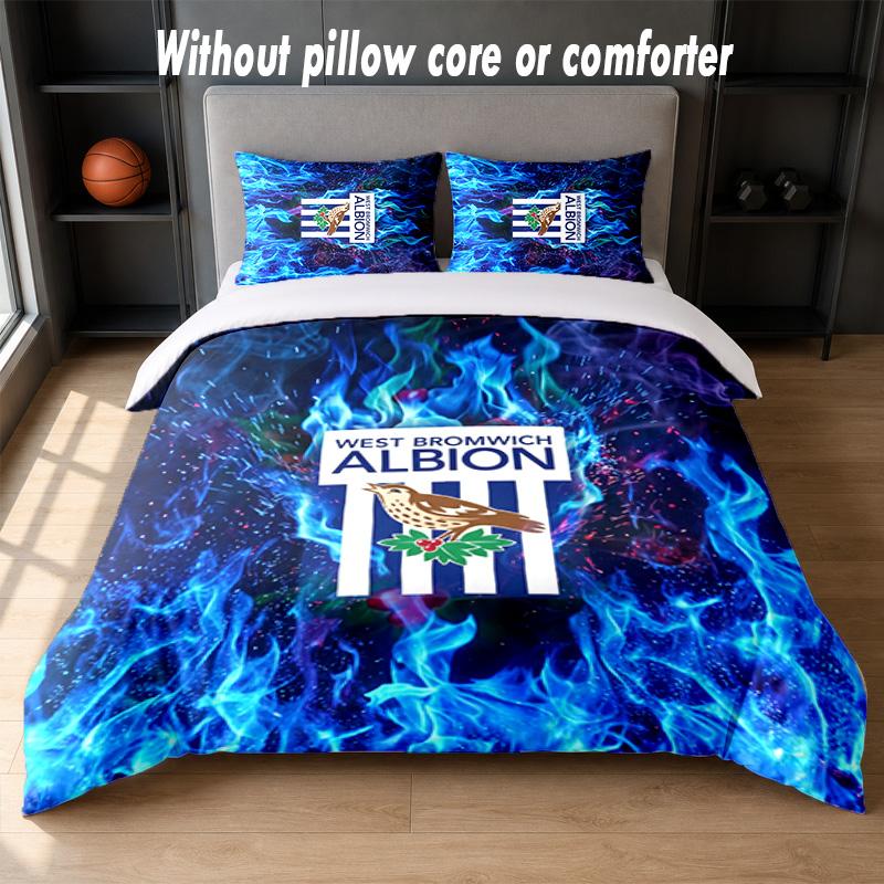 West Bromwich Albion Football Design Bed Bedding Set 1 Duvet Cover + 2 Pillowcases Soft Breathable Household Bed Linens